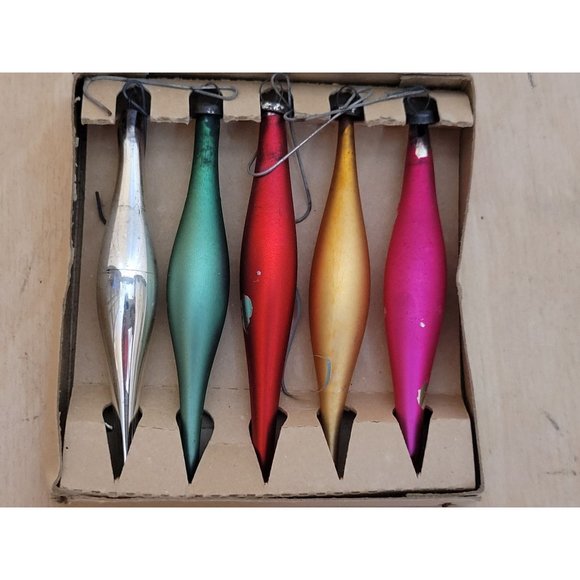 MCM Teardrop Glass Ornaments Set of 5 Multicolor Original Box Trim a Tree Retro - Picture 2 of 14